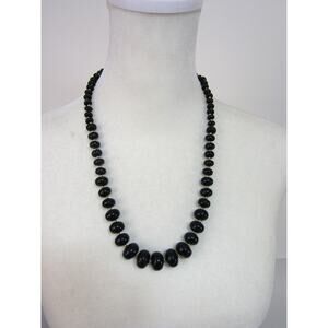 Black Round Graduate Bead Gold Tone Spacer Necklace 20" Minimalist  Whimsigoth